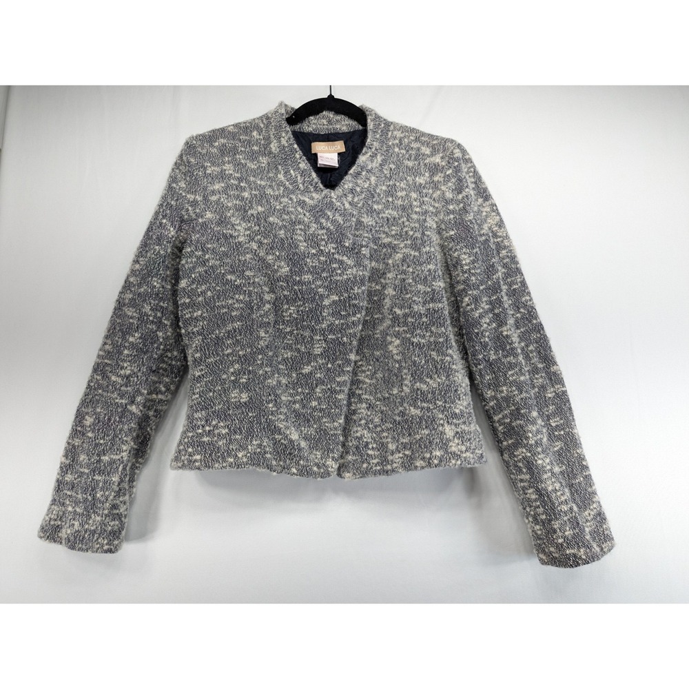 Luca Luca Italy Grey Wool Boucle Asymmetric Wrap Blazer Silk Lined Jacket